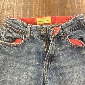 Old Navy distressed Blue Jeans with Red Pocket Trim